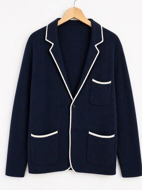 Frederik Anderson Copenhagen Navy Knit Blazer Women’s Large 100% Cotton